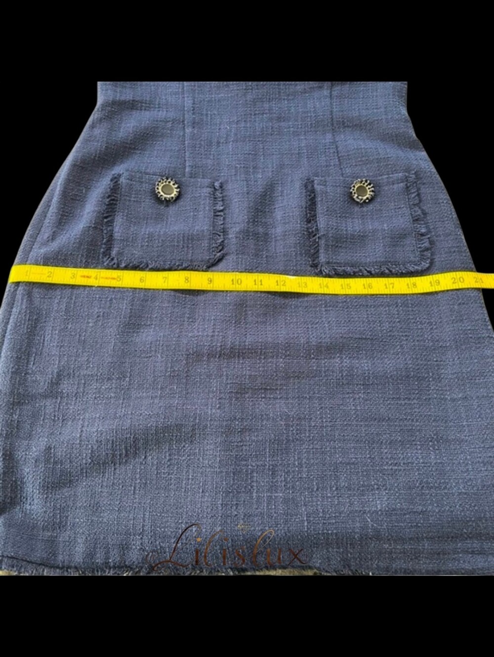 KARL LAGERFELD PARIS Sleeveless Tweed Fringe Sheath Dress Navy Size 10 EUC - Picture 13 of 15